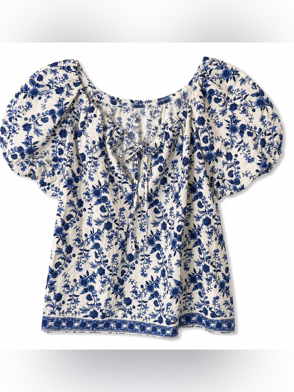 NWT Max Studio London Blue Floral Puff Sleeve Blouse XS